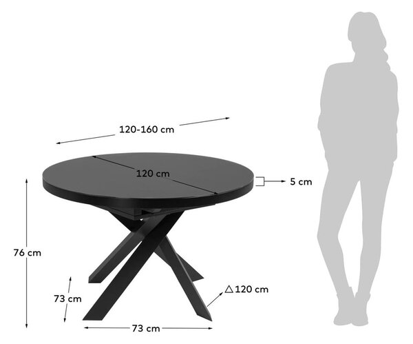 Črna okrogla raztegljiva jedilna miza s stekleno mizno ploščo ø 160 cm Vashti – Kave Home