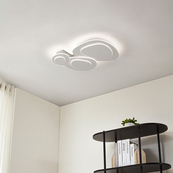 Lindby LED stropna svetilka Delar, 60 x cm, CCT, z možnostjo zatemnitve, zatemnjen, Bela, Dnevna soba / jedilnica, Plastika, Sodobni
