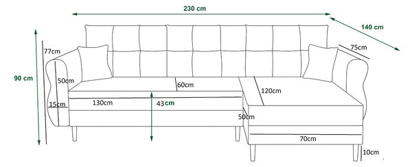 Siva raztegljiva kotna sedežna garnitura SILVIANO, 230x140 cm, obojestranska