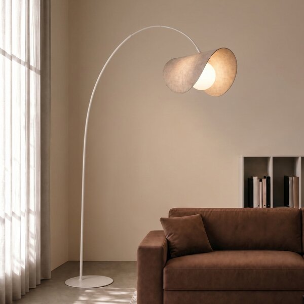 Lucande LED-lokasta svetilka Sansibar, bež, 180 cm, z možnostjo regulacije, zatemnjen, Bež, Dnevna soba / jedilnica, Tkanine / tekstil, Dizajn