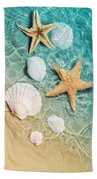 Modra/bež žametna brisača za na plažo 100x180 cm Beachvibe – Good Morning