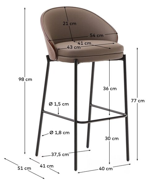 Rjav barski stol (višina sedeža 77 cm) Eamy – Kave Home