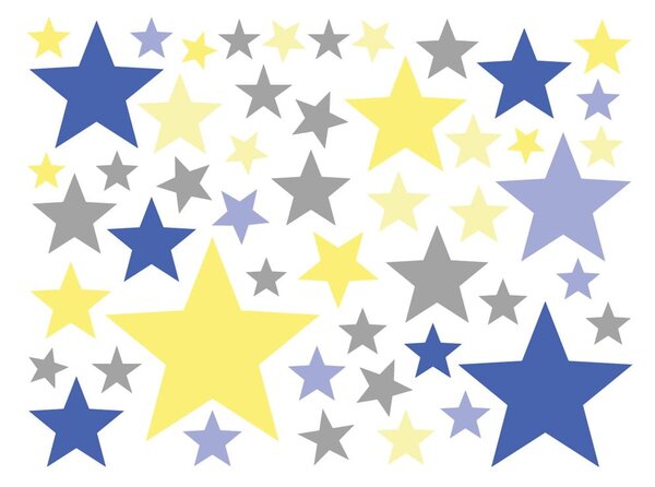 Komplet 50 stenskih nalepk Ambiance Stars Blue and Yellow