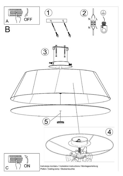 Črna stropna svetilka s steklenim senčnikom ø 60 cm Hektor - Nice Lamps