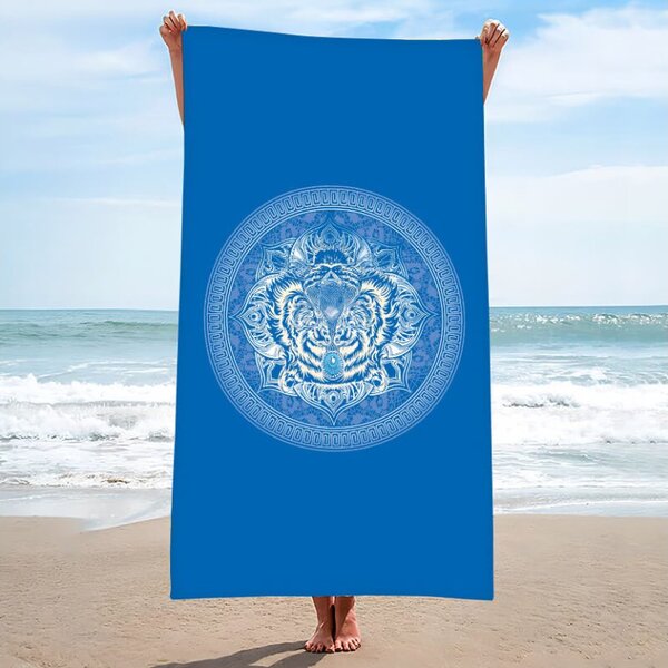 Plažni set TIGER – brisača 100×180 cm in pončo 80×145 cm, modra