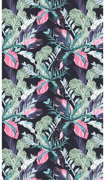 Plažni set NIGHT BLOSSOM – brisača 100×180 cm in pončo 80×145 cm, črna