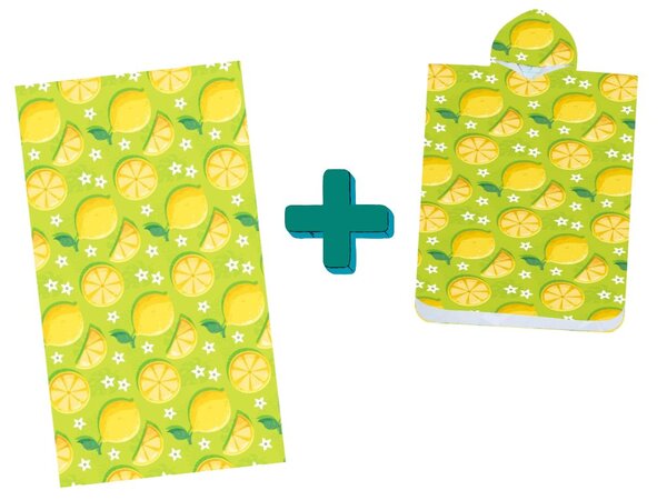 Plažni set LEMONS – brisača 100×180 cm in pončo 80×145 cm, zelena