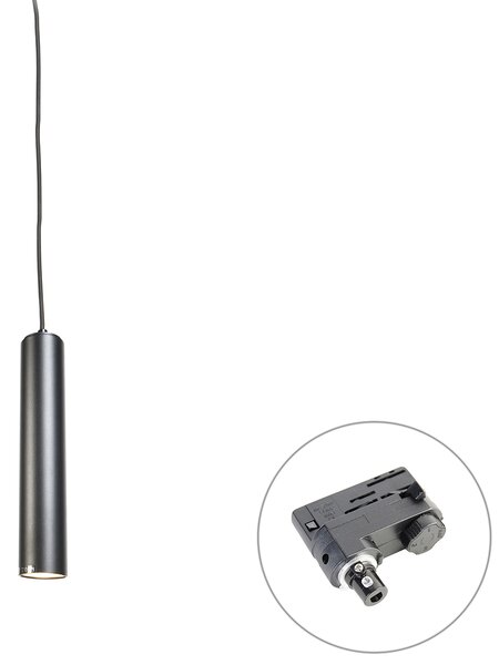 Dizajnerska viseča svetilka črna vklj. adapter za tirnico 3-fazna - 3-fazna Tuba Small