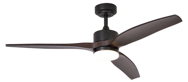 Pametni stropni ventilator črn z lesnim potiskom 132 cm vklj. LED zatemnitev z daljinskim upravljalnikom - Joly