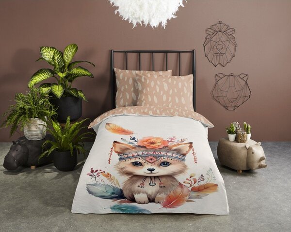 Rjava/bež enojna bombažna otroška posteljnina 140x200 cm Hay – Good Morning