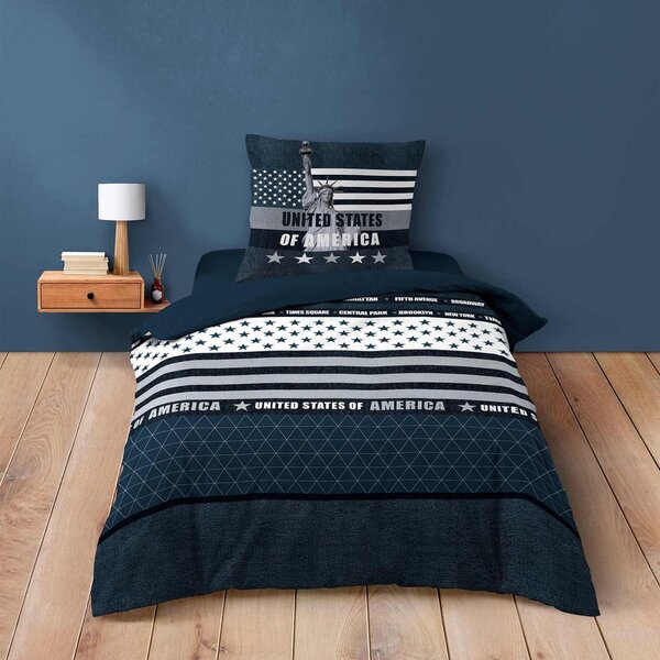 Temno modra enojna bombažna posteljnina 140x200 cm States – douceur d'intérieur