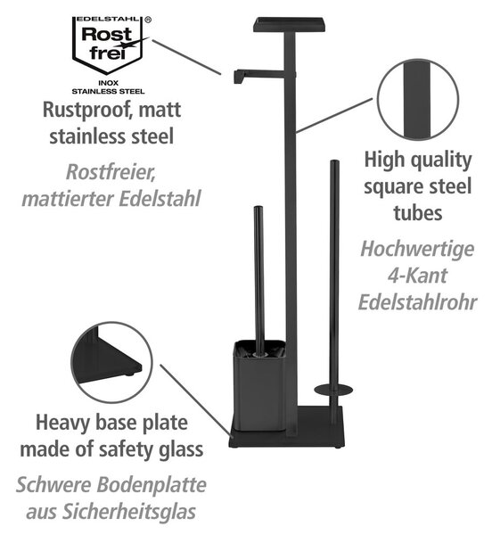 Črno stojalo za WC papir z WC ščetko iz nerjavečega jekla Debar – Wenko