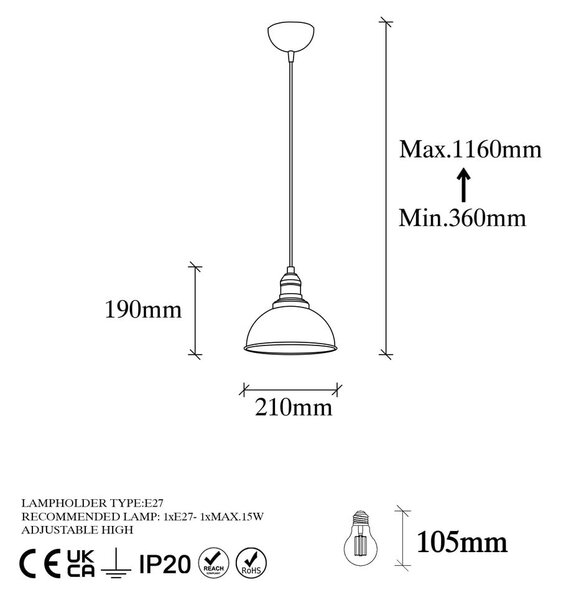 Črna viseča svetilka s kovinskim senčnikom ø 21 cm Varzan – Opviq lights