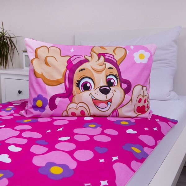 Rožnata bombažna otroška posteljnina za otroško posteljico 100x135 cm Paw Patrol "Pawsome friendships grow" – Jerry Fabrics