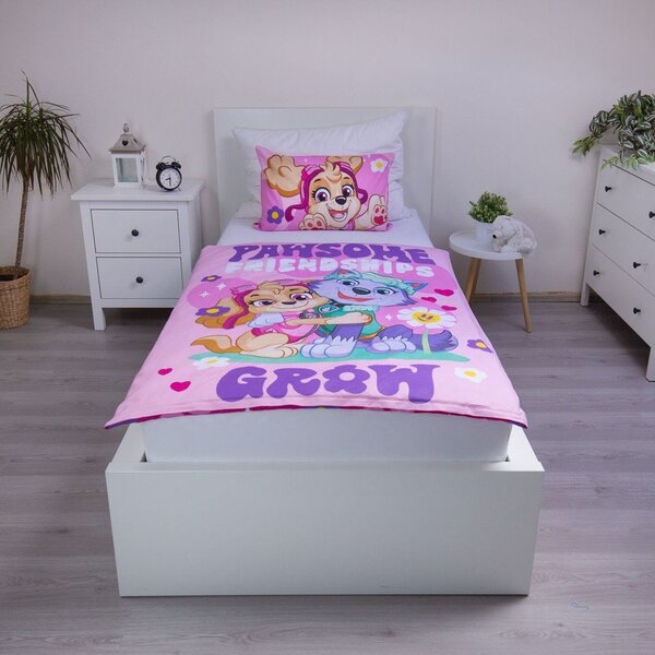 Rožnata bombažna otroška posteljnina za otroško posteljico 100x135 cm Paw Patrol "Pawsome friendships grow" – Jerry Fabrics