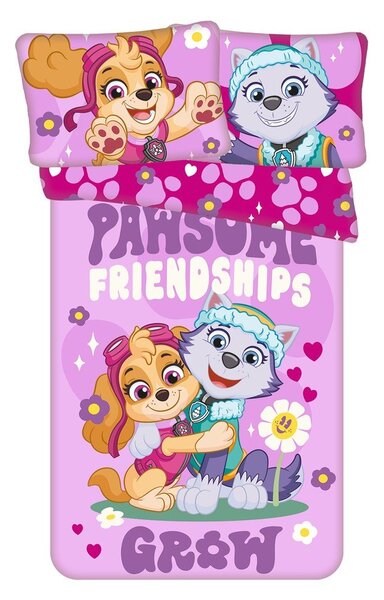 Rožnata bombažna otroška posteljnina za otroško posteljico 100x135 cm Paw Patrol "Pawsome friendships grow" – Jerry Fabrics