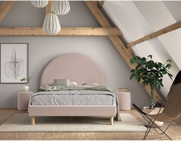 Rožnata oblazinjena postelja z letvenim dnom 140x200 cm MOON – Vipack