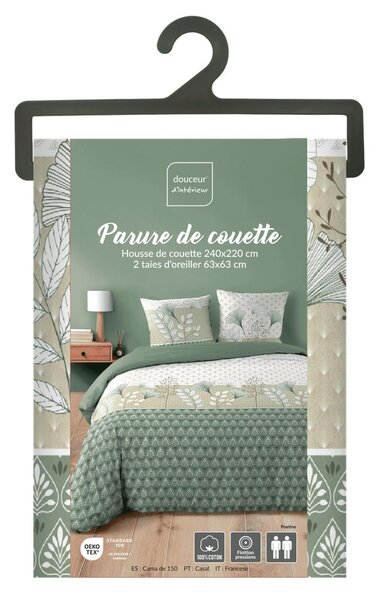 Belo-zelena podaljšana bombažna posteljnina za zakonsko posteljo 240x220 cm Poetine – douceur d'intérieur