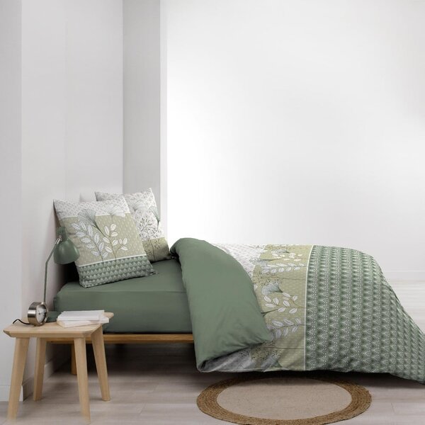 Belo-zelena podaljšana bombažna posteljnina za zakonsko posteljo 240x220 cm Poetine – douceur d'intérieur