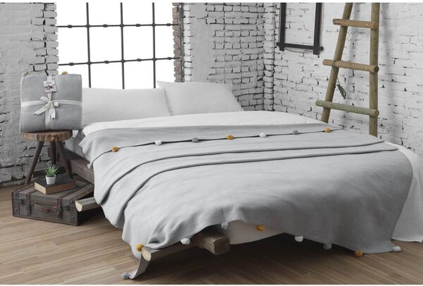 Sivo pregrinjalo iz flisa 150x200 cm Pom Pom – Mijolnir