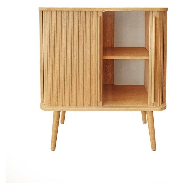 Visoka komoda v hrastovem dekorju z drsnimi vrati v naravni barvi 83x95 cm Rove – Woodman