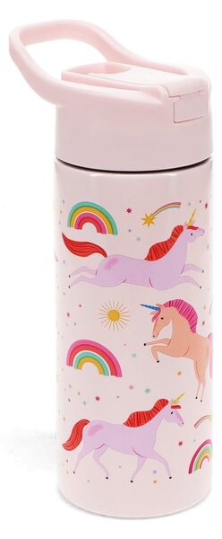Svetlo rožnata otroška steklenička za vodo iz nerjavečega jekla 500 ml Unicorn – Rex London