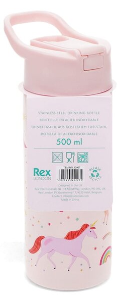 Svetlo rožnata otroška steklenička za vodo iz nerjavečega jekla 500 ml Unicorn – Rex London