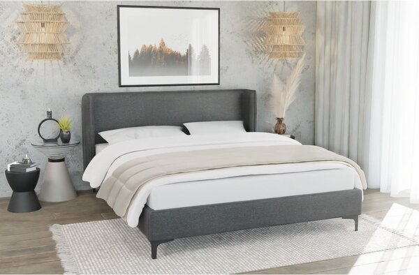 Temno siva oblazinjena zakonska postelja z letvenim dnom 200x200 cm Basti – Ropez