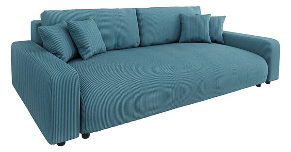 Turkizna raztegljiva sedežna garnitura iz rebrastega žameta s prostorom za shranjevanje 234 cm Sara – Ropez