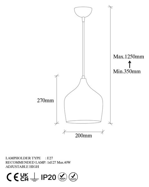 Viseča svetilka v bakreni barvi s kovinskim senčnikom ø 20 cm Murek – Opviq lights