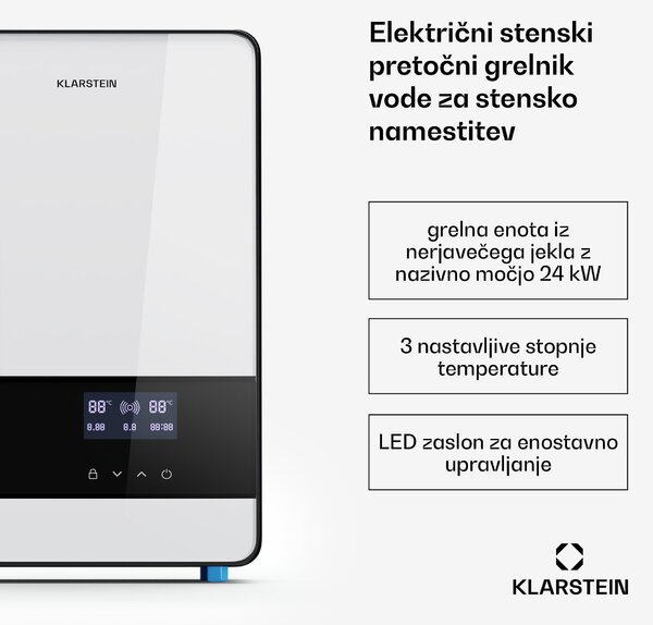 Klarstein Blaze Flow Električni pretočni grelnik vode, Grelni element iz nerjavečega jekla, LED zaslon, 24 kW