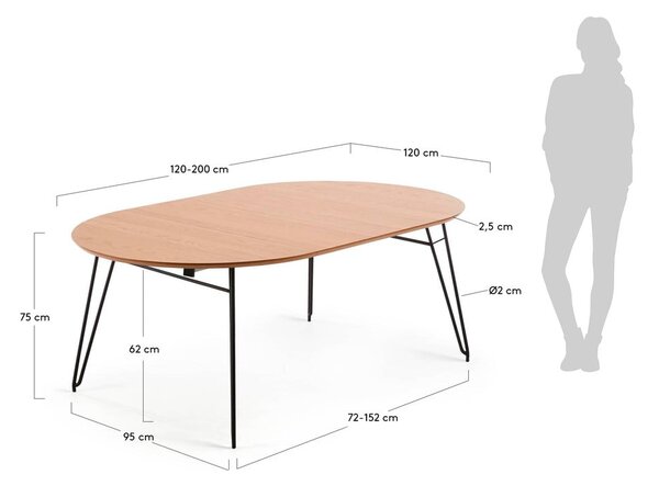 Raztegljiva jedilna miza s ploščo v hrastovem dekorju Kave Home Novaks, ø 120 cm