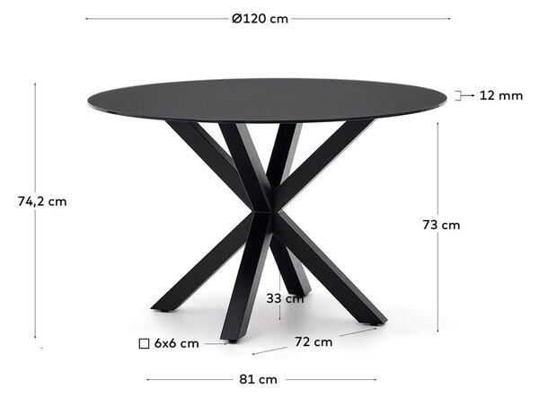 Črna okrogla jedilna miza s stekleno mizno ploščo ø 120 cm Argo – Kave Home