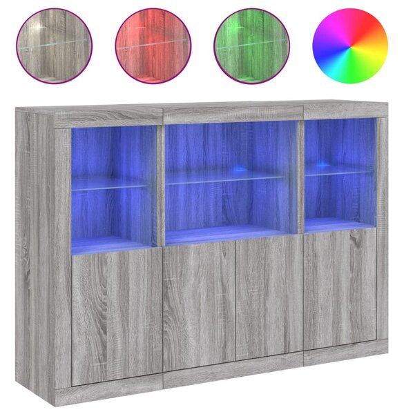 VidaXL Komoda z LED lučkami 3 kosi siva sonoma inženirski les