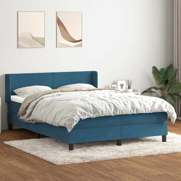 VidaXL Box spring postelja z vzmetnico temno modra 140x210 cm žamet