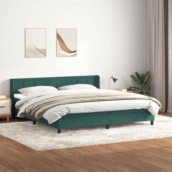 VidaXL Box spring postelja z vzmetnico temno zelena 180x210 cm žamet