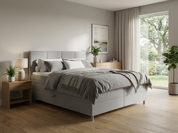 Oblazinjena postelja boxspring CARINA 140x200 cm svetlo siva Vzmetnica: Vzmetnica Bonell