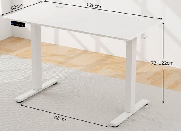 Nastavljiva višina mize 120 x 60 cm električna stoječa miza, rustikalna bela