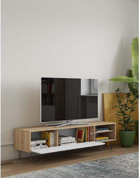 Bela/naravna TV omarica v hrastovem dekorju 165x44 cm Aero – TemaHome