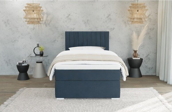 Temno modra oblazinjena postelja s prostorom za shranjevanje z letvenim dnom 100x200 cm Bunny – Ropez