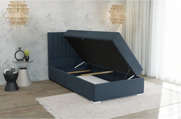 Temno modra oblazinjena postelja s prostorom za shranjevanje z letvenim dnom 100x200 cm Bunny – Ropez