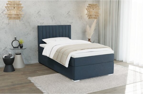 Temno modra oblazinjena postelja s prostorom za shranjevanje z letvenim dnom 100x200 cm Bunny – Ropez