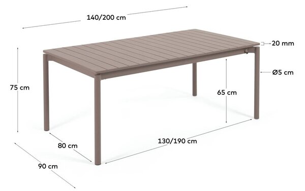 Rjava aluminijasta vrtna miza Kave Home Zaltana, 140 x 90 cm