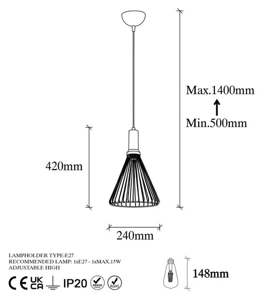 Črna viseča svetilka s kovinskim senčnikom ø 24 cm Dear – Opviq lights