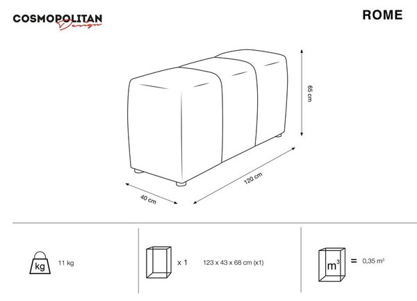 Siv žametni naslon za roke za modularni kavč Rome Velvet - Cosmopolitan Design