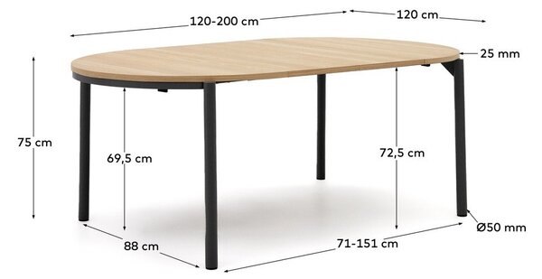 Okrogla raztegljiva jedilna miza v hrastovem dekorju ø 120 cm Montuiri – Kave Home