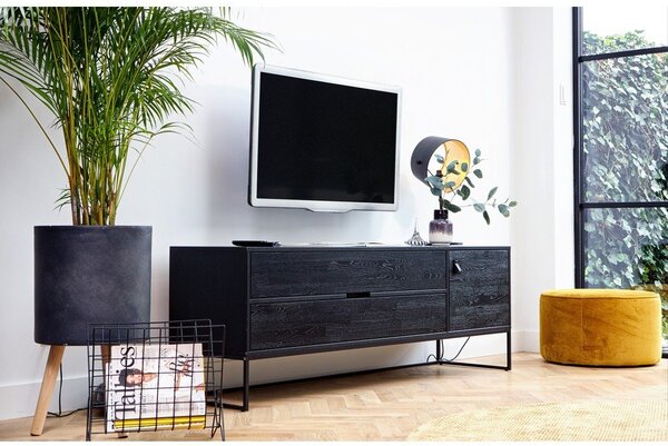 Črna TV omarica iz masivnega jesena 180x61x44 cm Silas – WOOOD