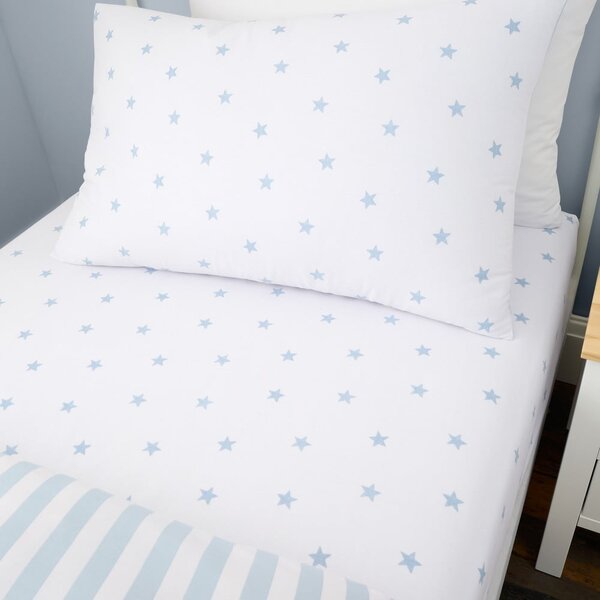 Bela/modra napenjalna enojna bombažna otroška rjuha 90x190 cm Mini Star & Stripes – Bianca