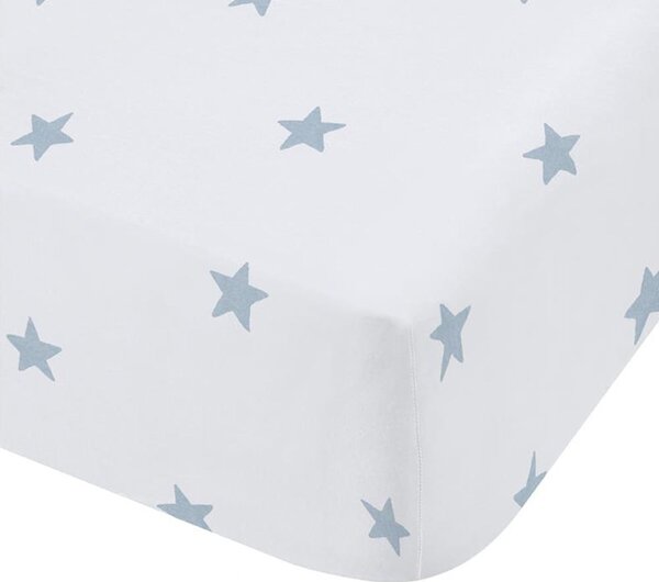 Bela/modra napenjalna enojna bombažna otroška rjuha 90x190 cm Mini Star & Stripes – Bianca
