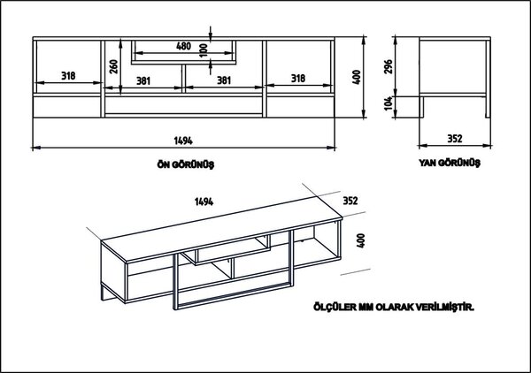 Bela TV omarica v hrastovem dekorju 149x40 cm Asal - Kalune Design